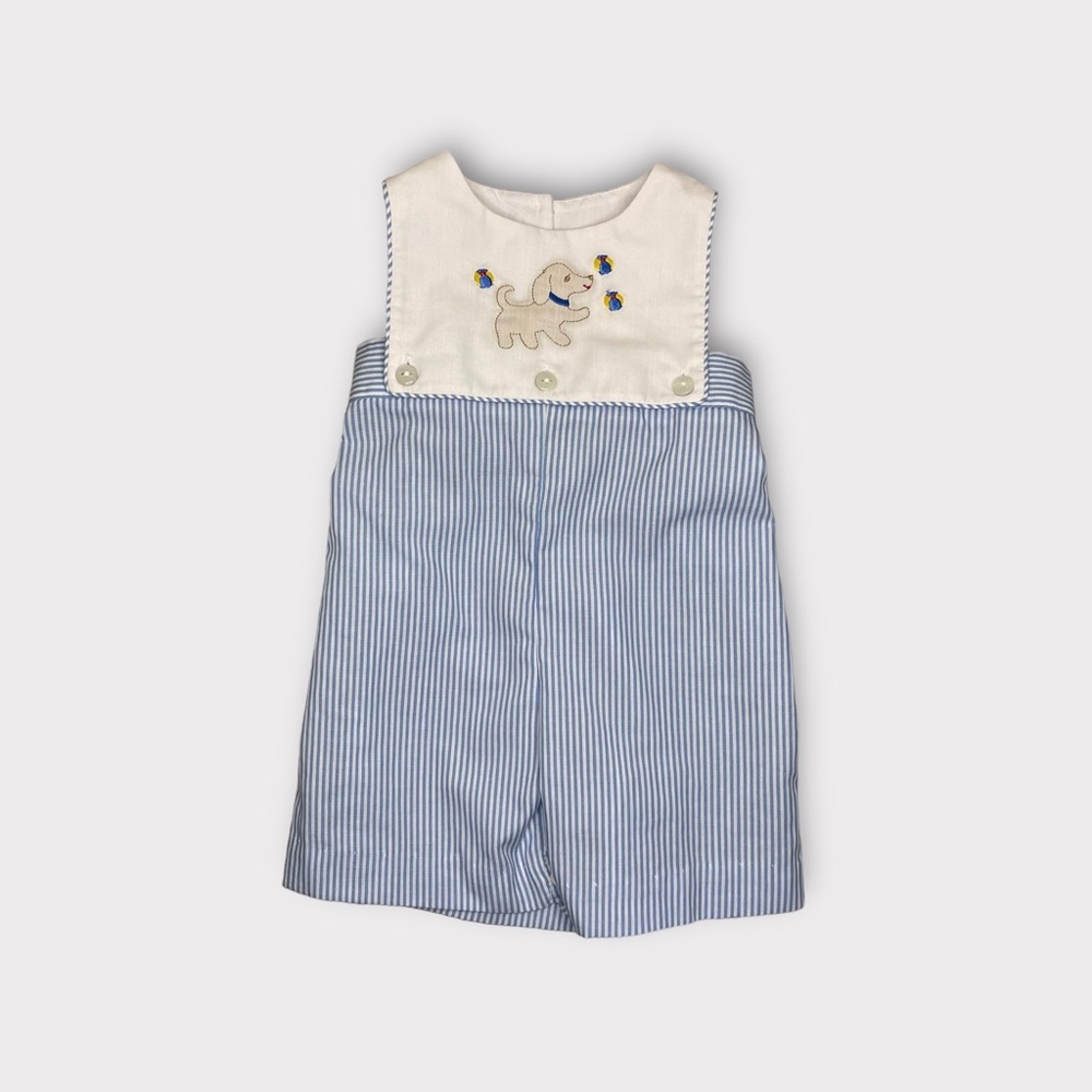 Southern Sunshine Playful Dog Pinstripe Romper